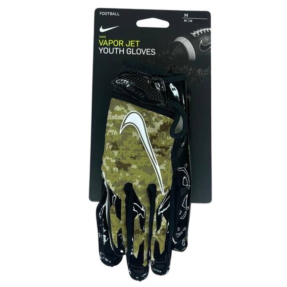 NWT Nike Vapor 6.0 Jet Football Gloves NFL Logo Salute To Service Camo Youth Med - Picture 2 of 7